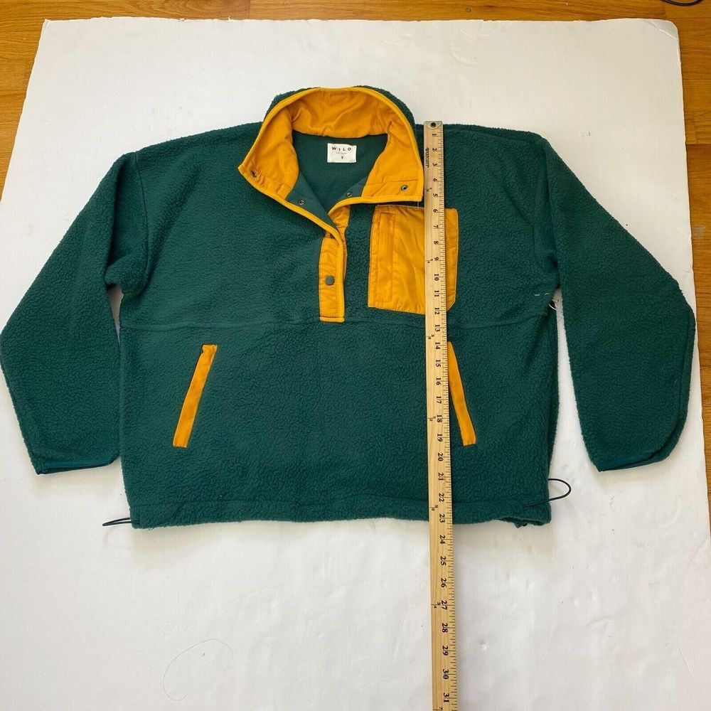 Wilo The Label Cozy Fleece Pullover, Boxy Fit, Quarter button front Green New - Picture 6 of 16